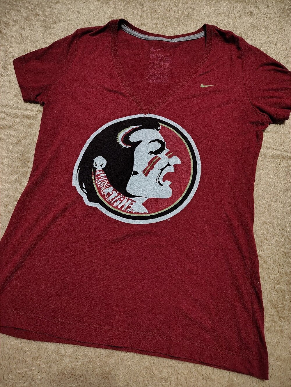 Nike NCAA Florida State Seminoles Women's Short Sleeve V Neck T Shirt Size Large